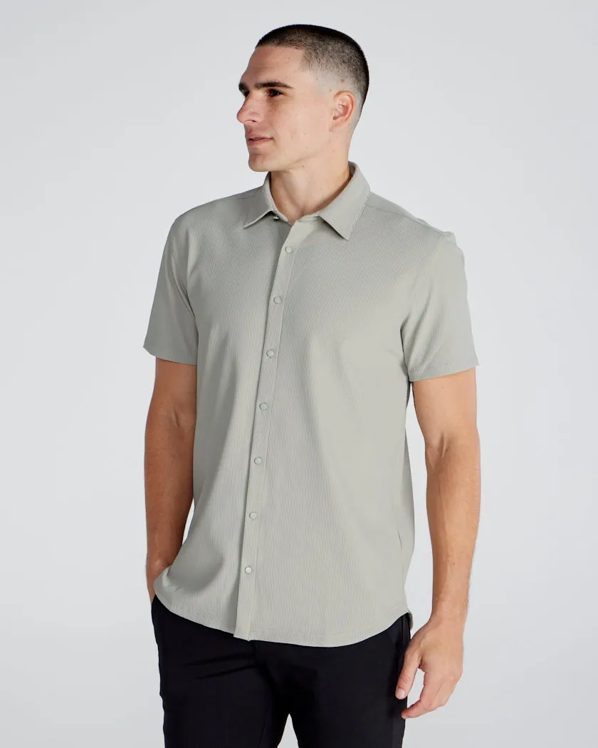 Ribbed  Short Sleeve Button Down