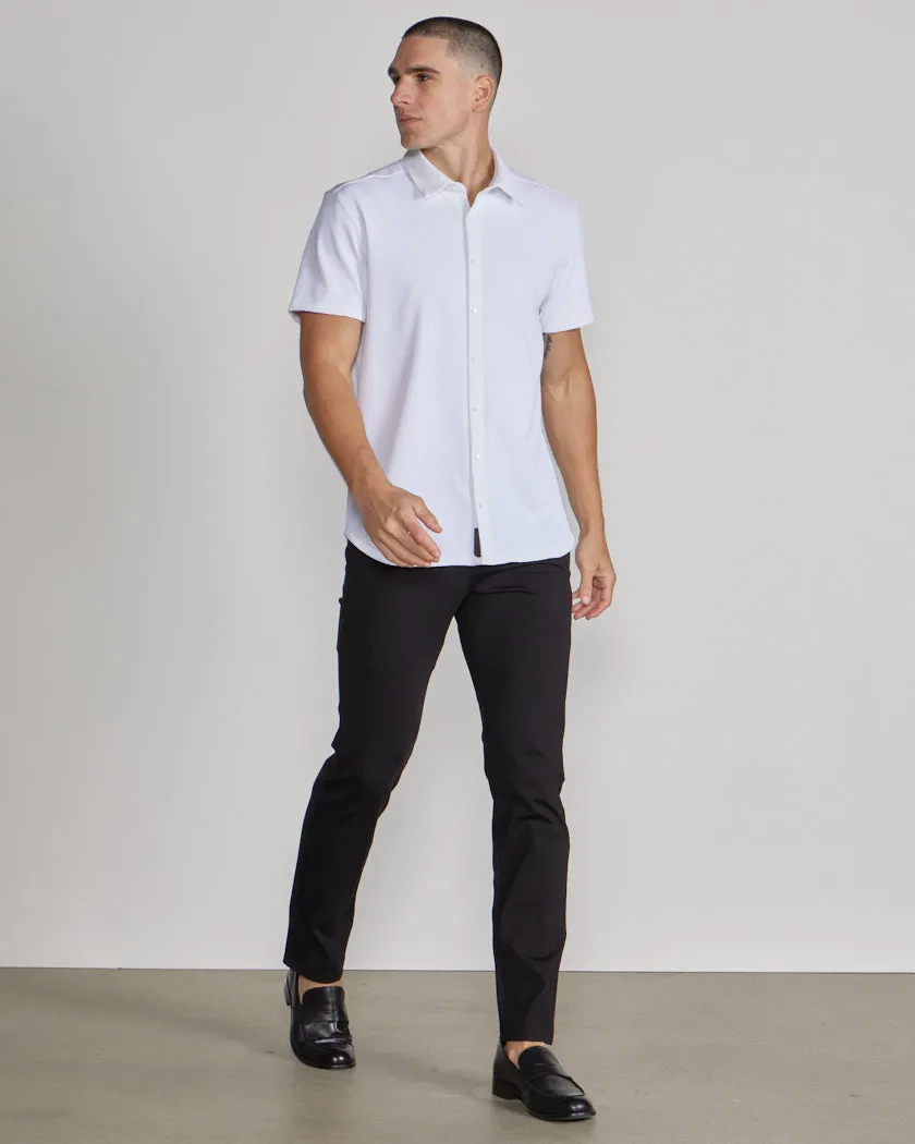 Ribbed  Short Sleeve Button Down