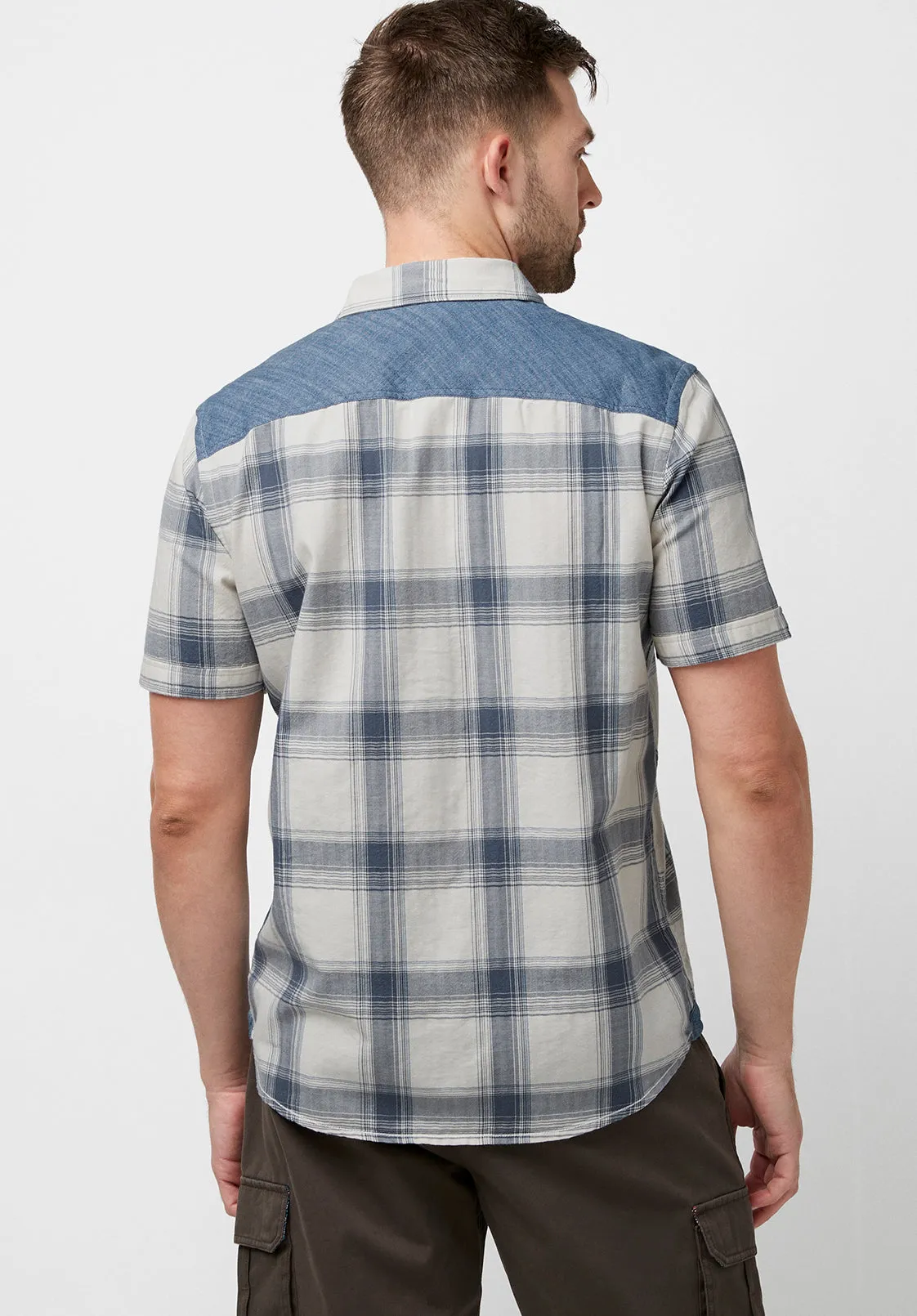 Sage Men's Short Sleeves Shirt in Plaid and Denim Blue Combo - BM23882