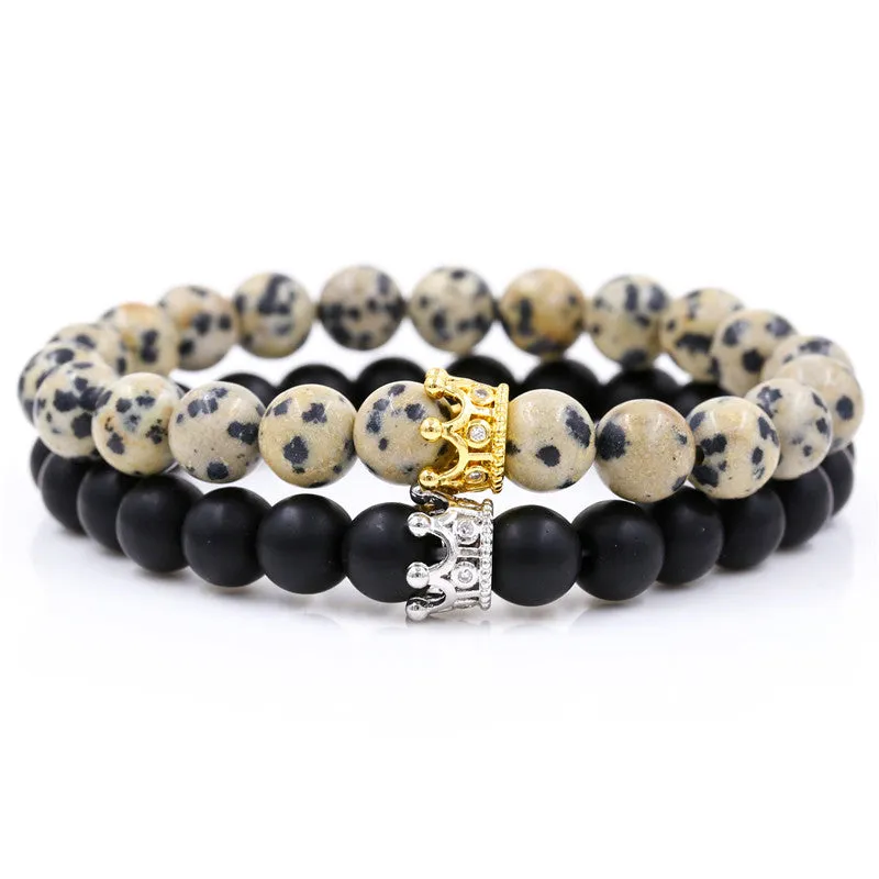 Santa Cruz Stackable Beaded Crown Bracelets, Cream / Black