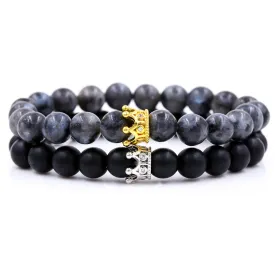 Santa Cruz Stackable Beaded Crown Bracelets, Grey / Black