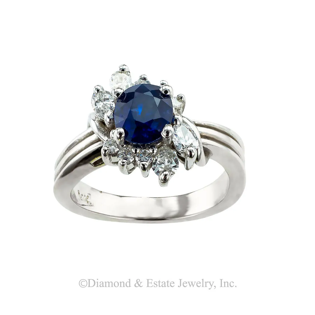 Sapphire Diamond White Gold Cluster Ring