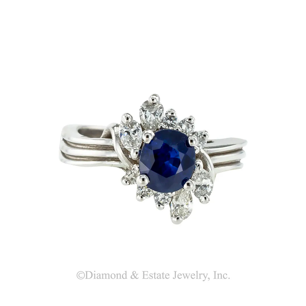 Sapphire Diamond White Gold Cluster Ring