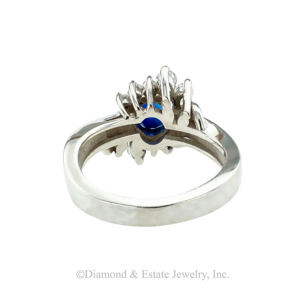 Sapphire Diamond White Gold Cluster Ring