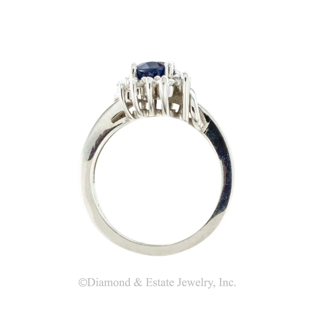 Sapphire Diamond White Gold Cluster Ring