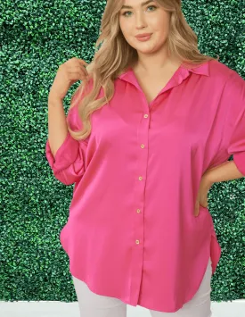 Satin Button Down- Plus