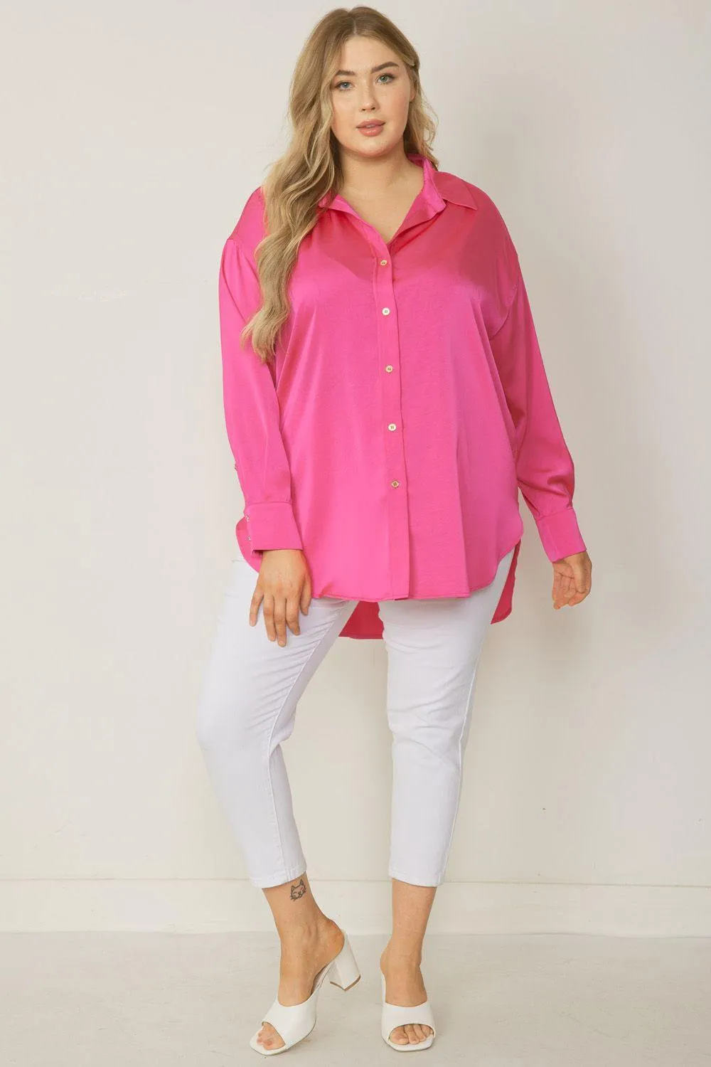 Satin Button Down- Plus