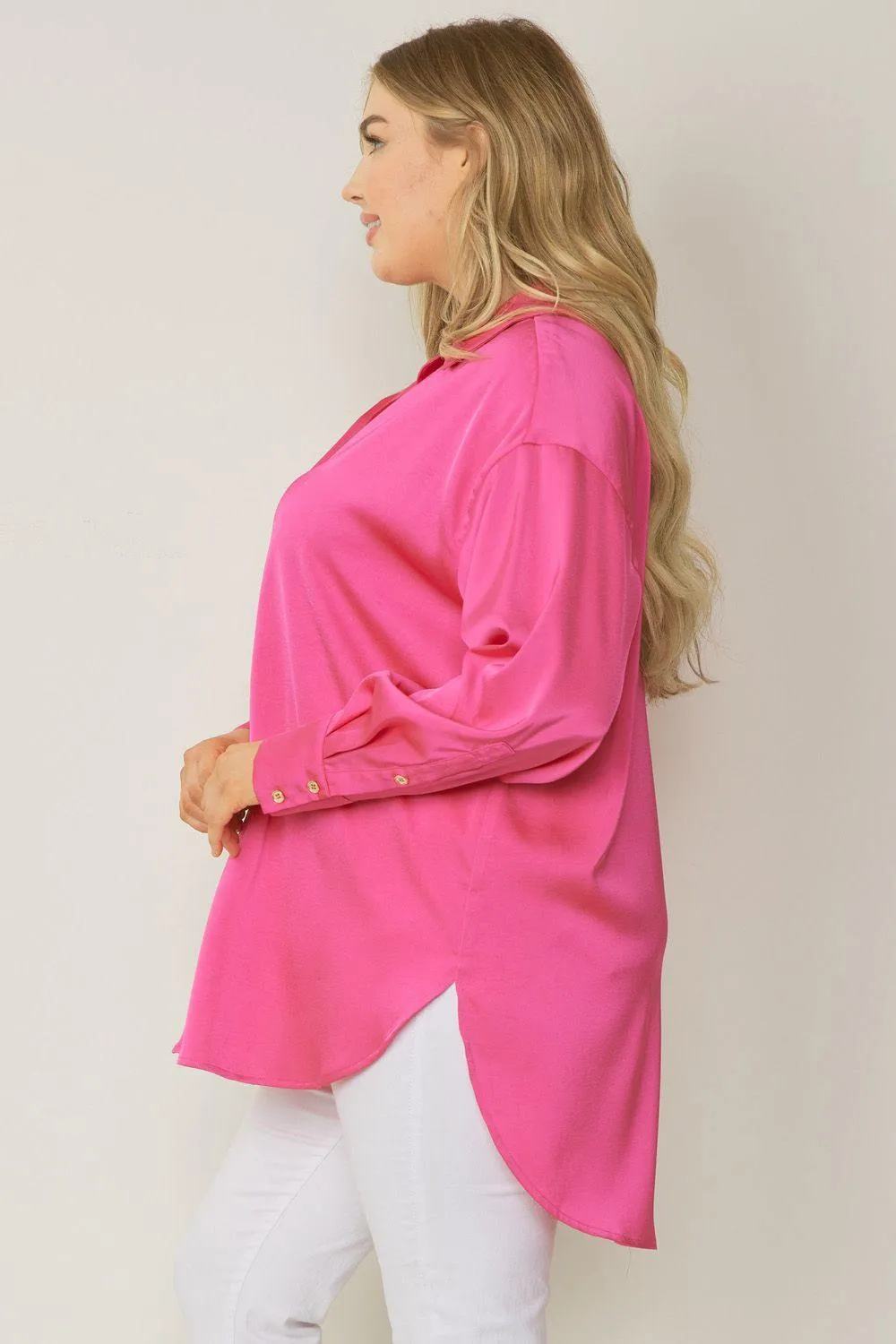 Satin Button Down- Plus