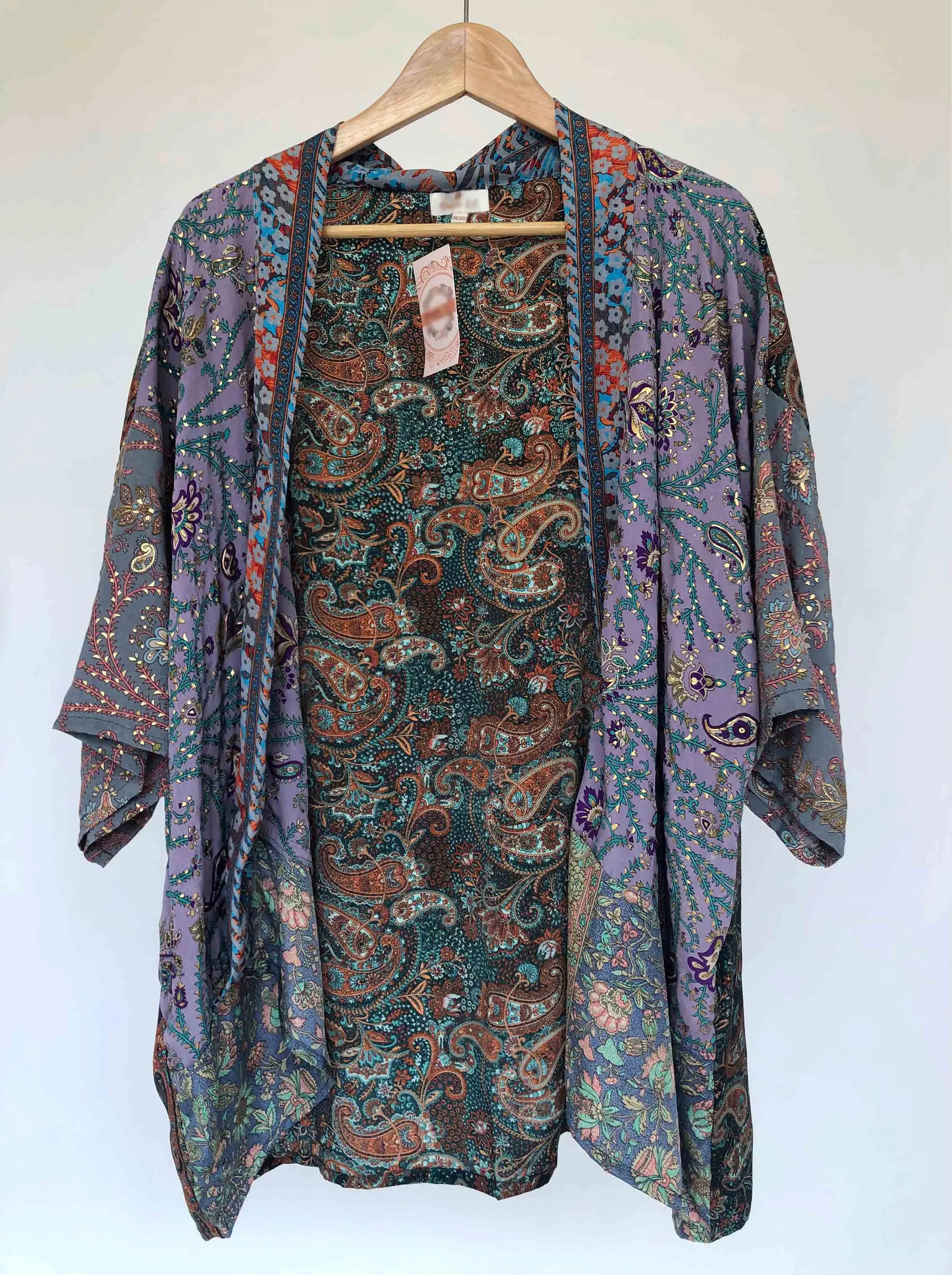 Short Kimono Patchwork Sari Jacket with Gold