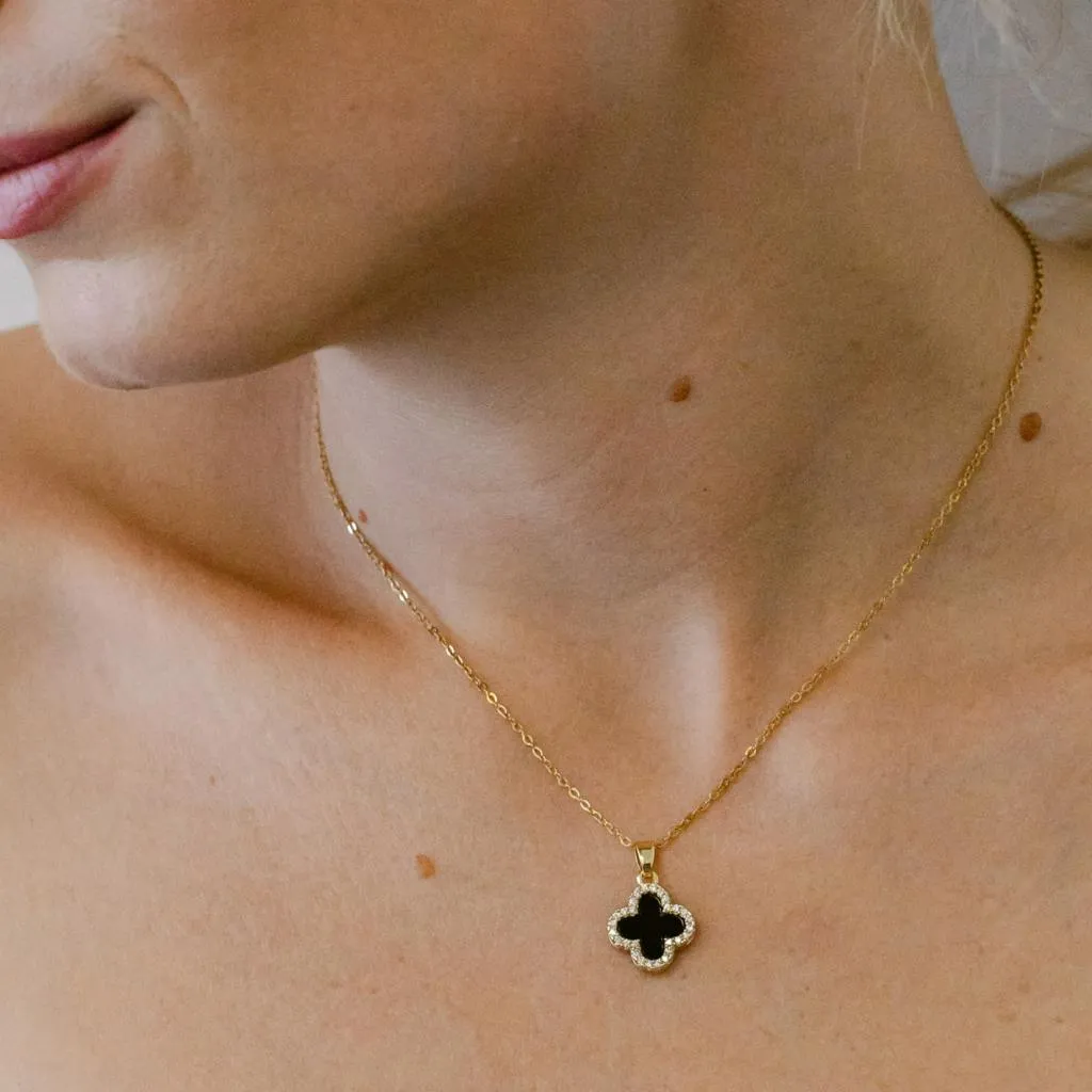 Single Double Sided Clover Necklace in Gold