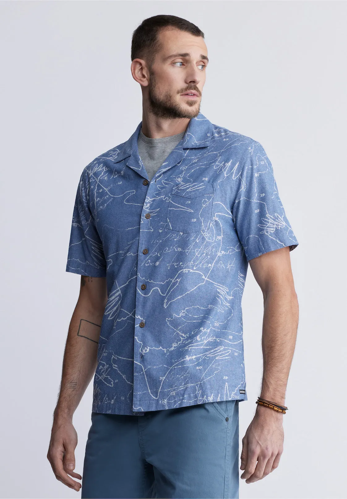 Sirvan Men's Short Sleeve Cuban Shirt in Indigo Blue - BM24302