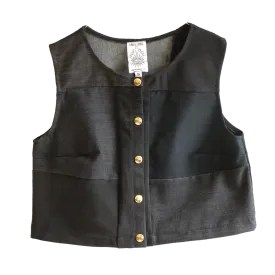 Snap Front Patchwork Denim Vest