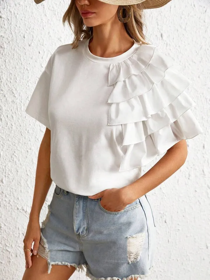 solid ruffle trim tee