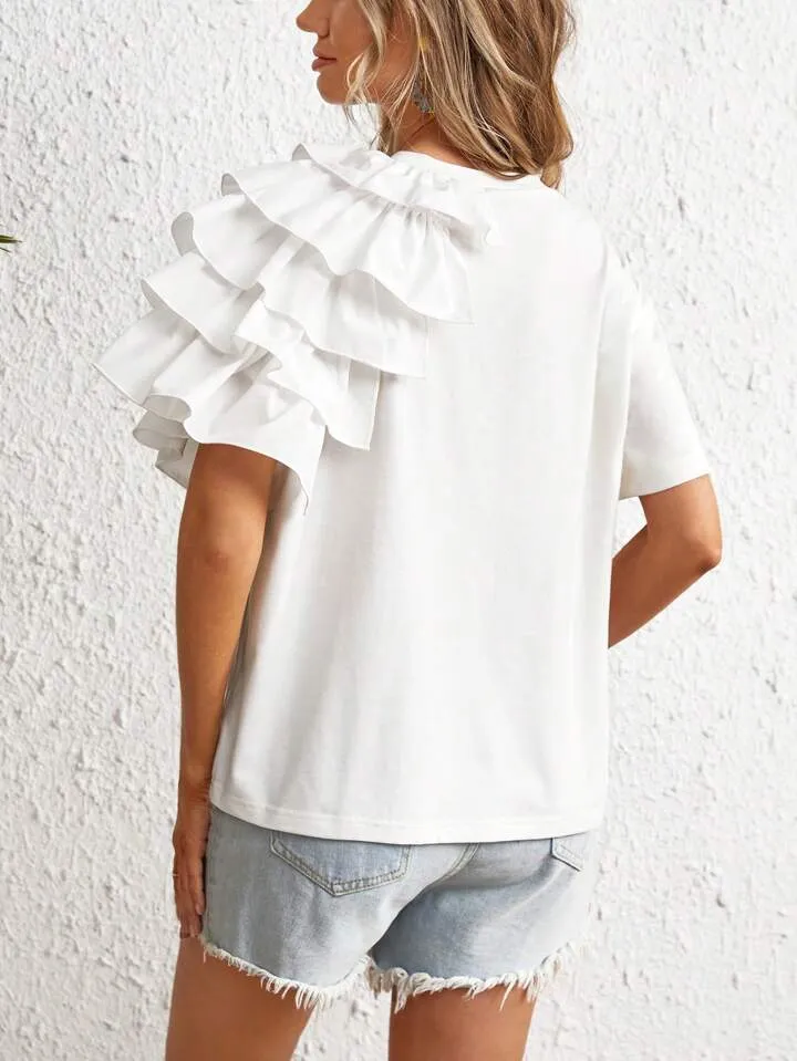 solid ruffle trim tee