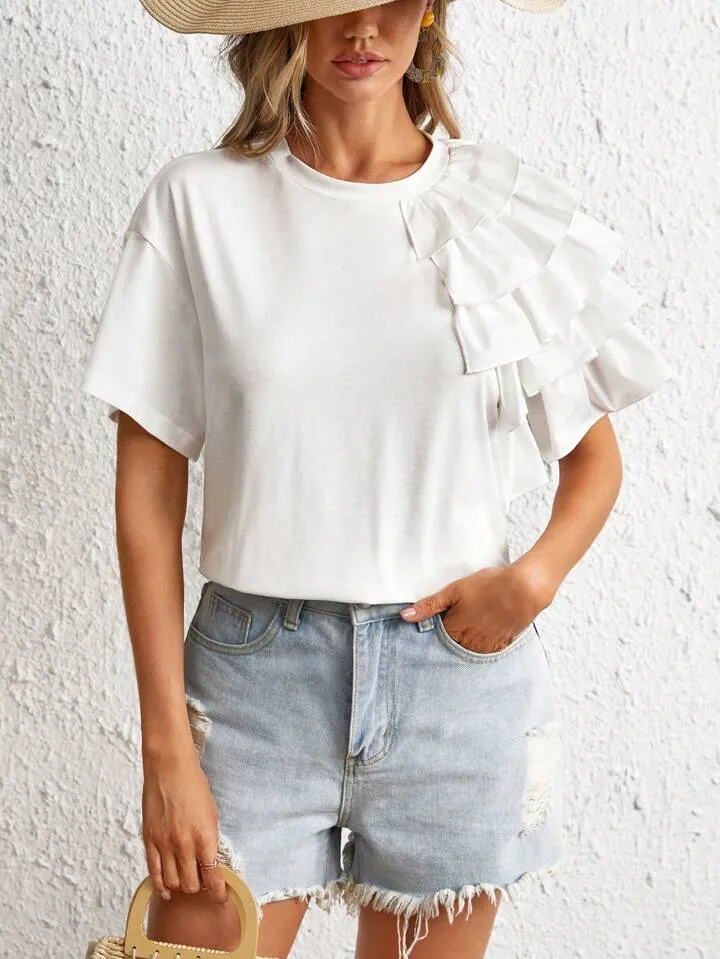 solid ruffle trim tee