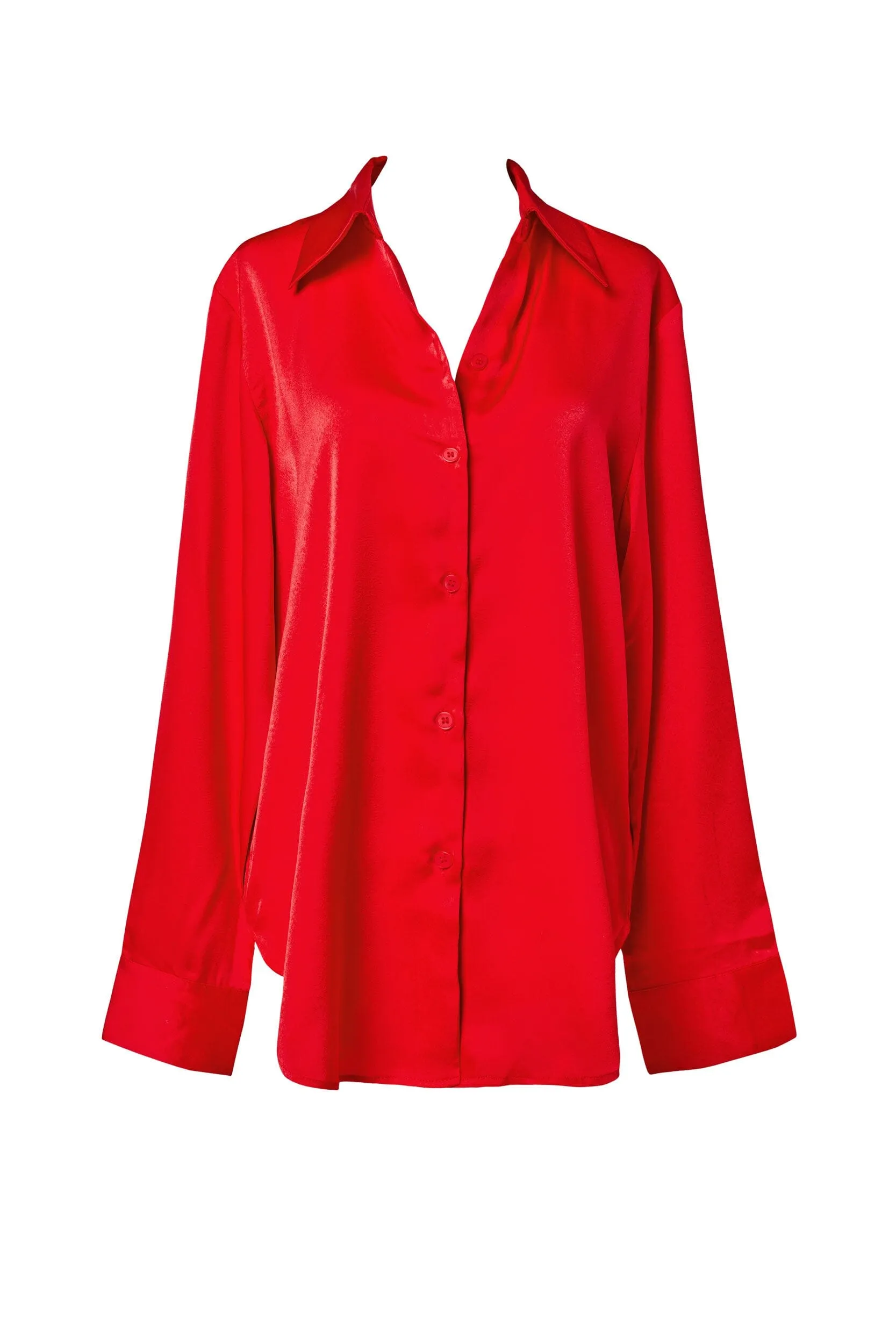 Spending Time Red Satin Button Down Top