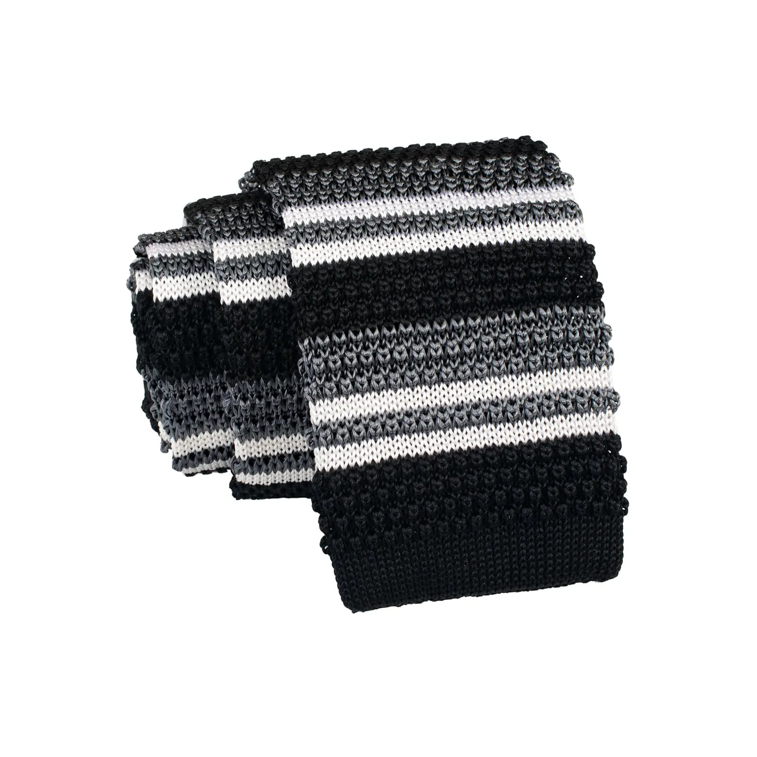 Stratford Stripes Knitted Silk  Tie, Grey / Black / White