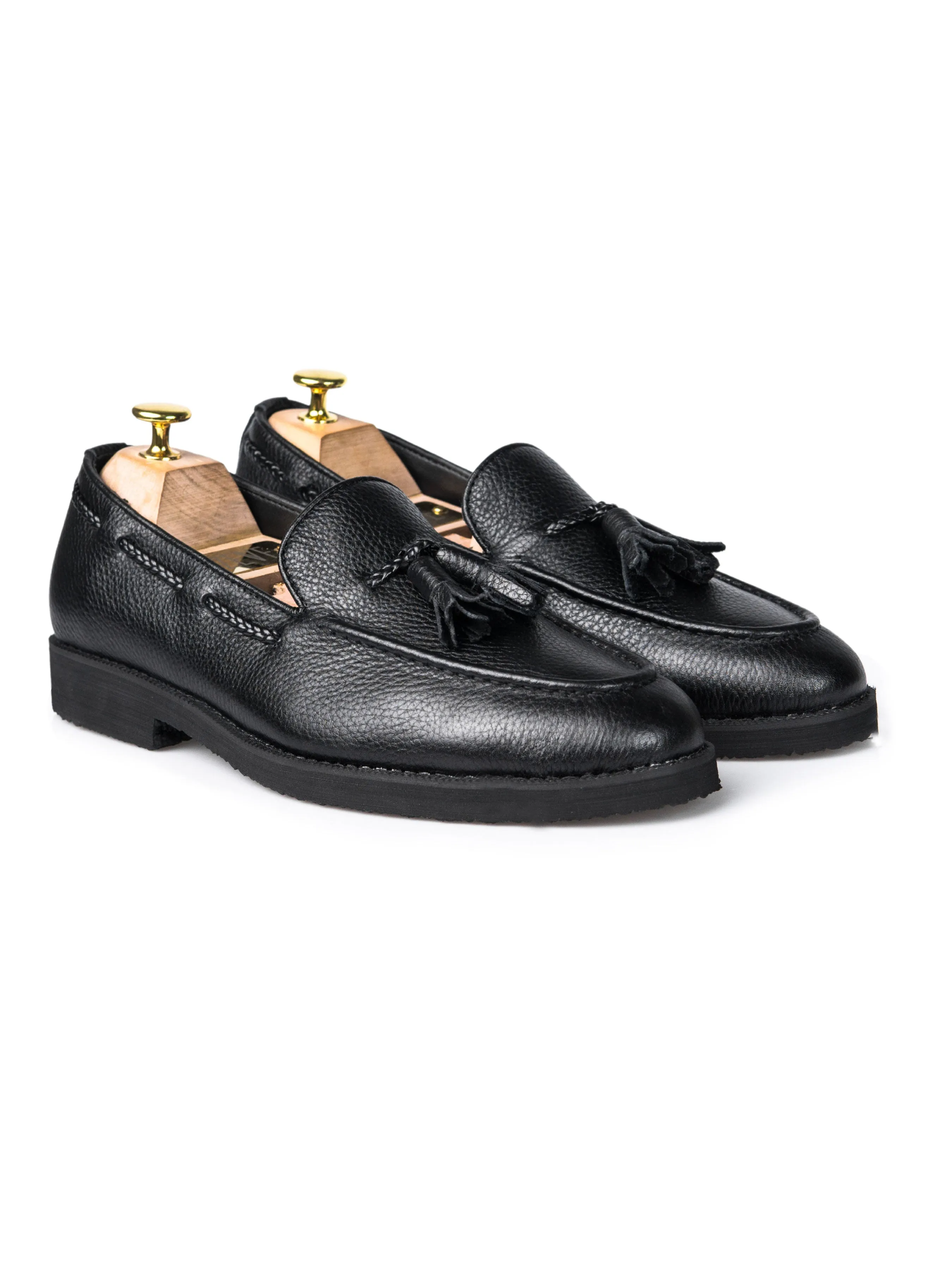 Tassel Loafer - Black Pebble Grain Leather (Crepe Sole)