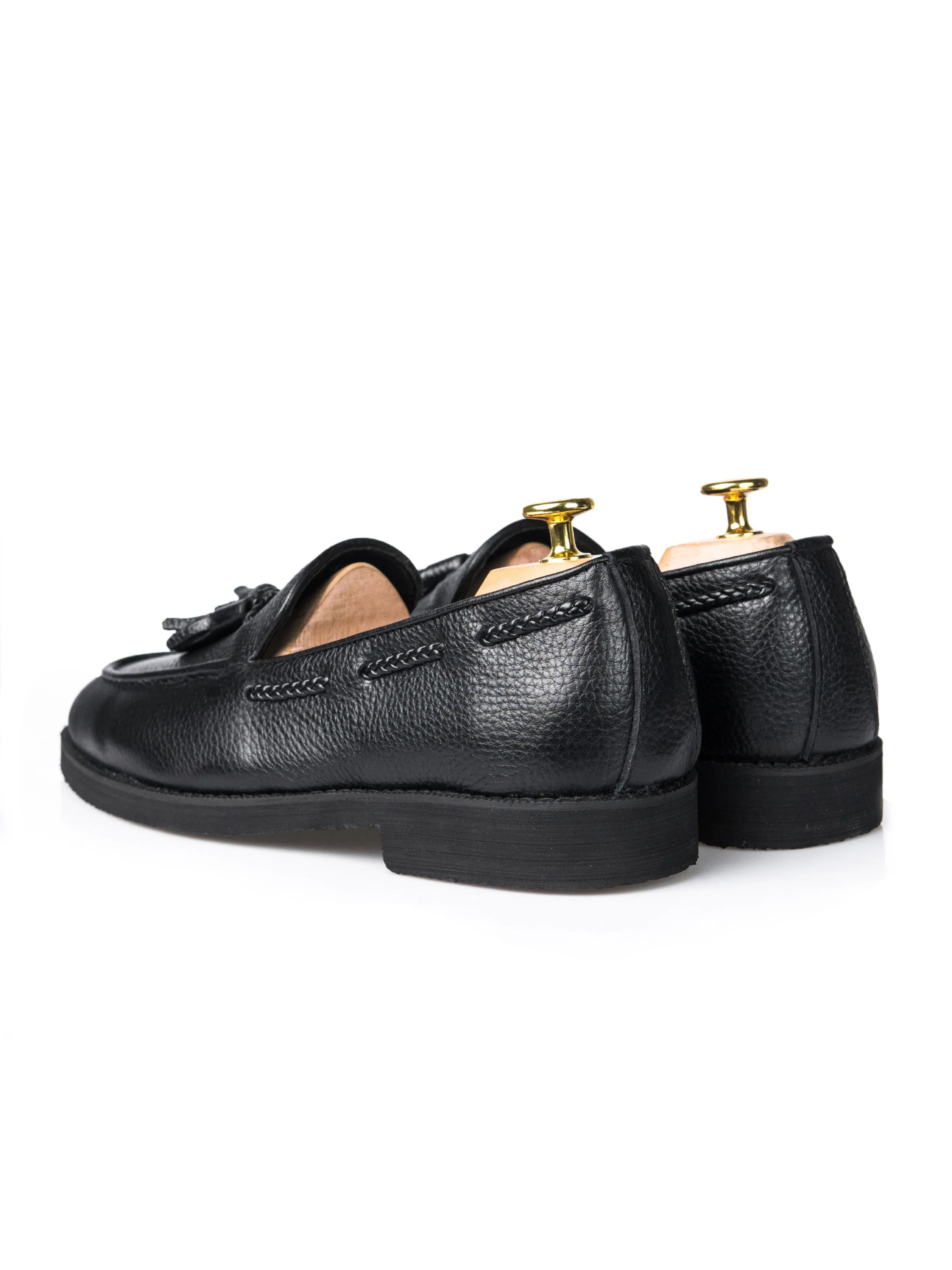 Tassel Loafer - Black Pebble Grain Leather (Crepe Sole)