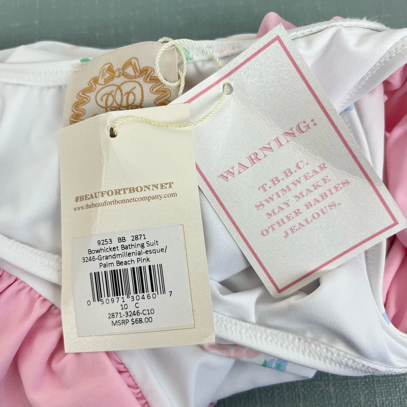 TBBC Bowhicket Bathing Suit Grandmillennial-esque with Palm Beach Pink 10 NWT