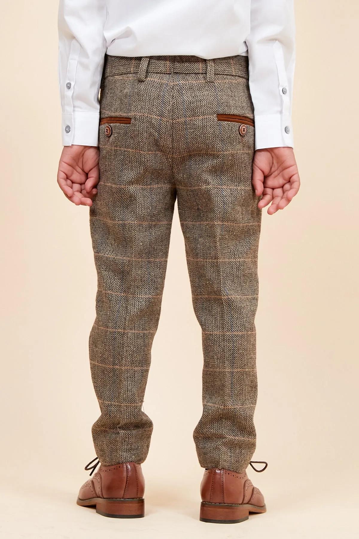 TED - Childrens Tan Tweed Check Three Piece Suit