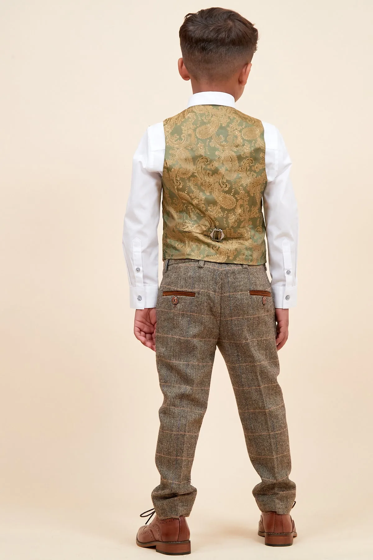 TED - Childrens Tan Tweed Check Three Piece Suit