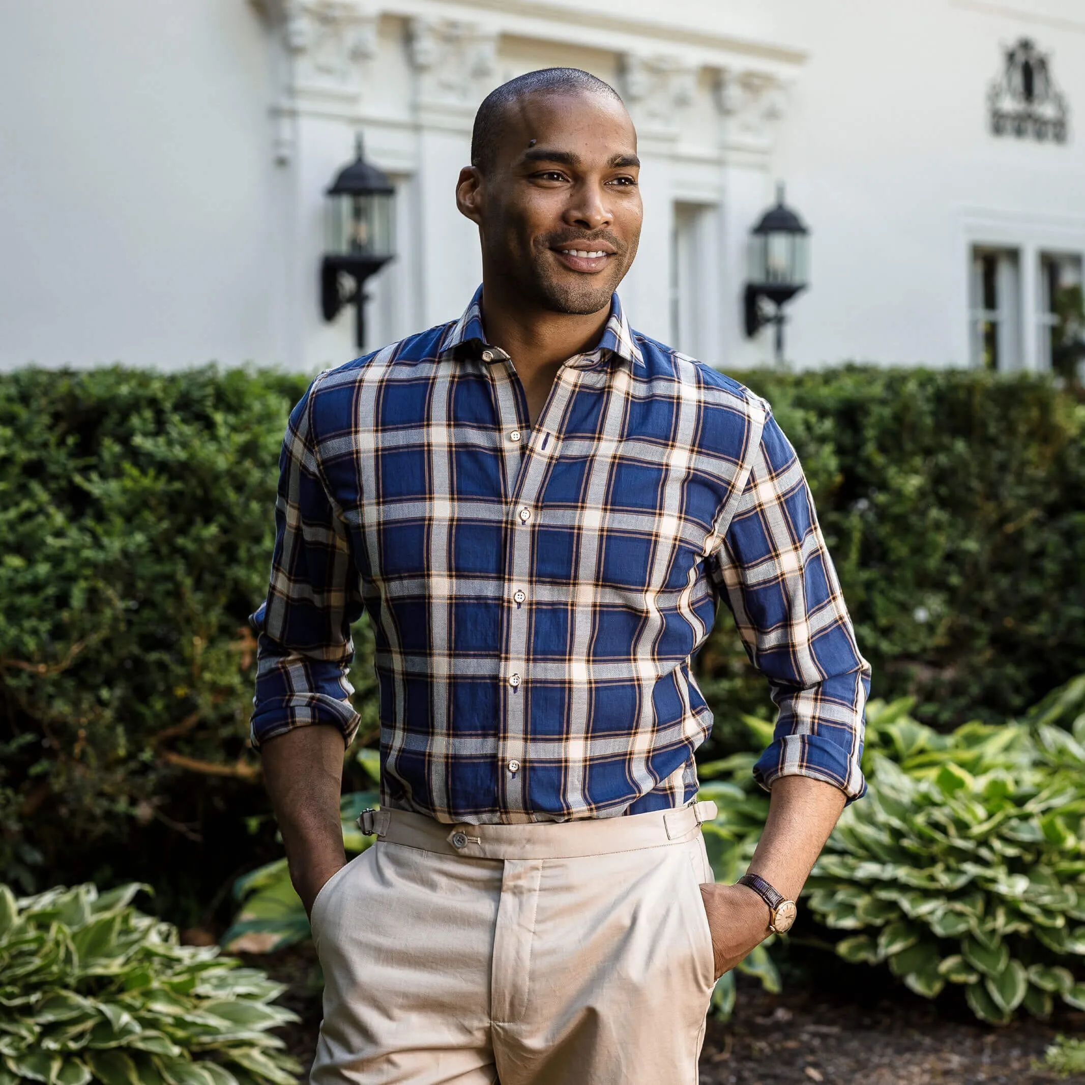 The Navy Blue Albini Byrne Plaid Custom Shirt