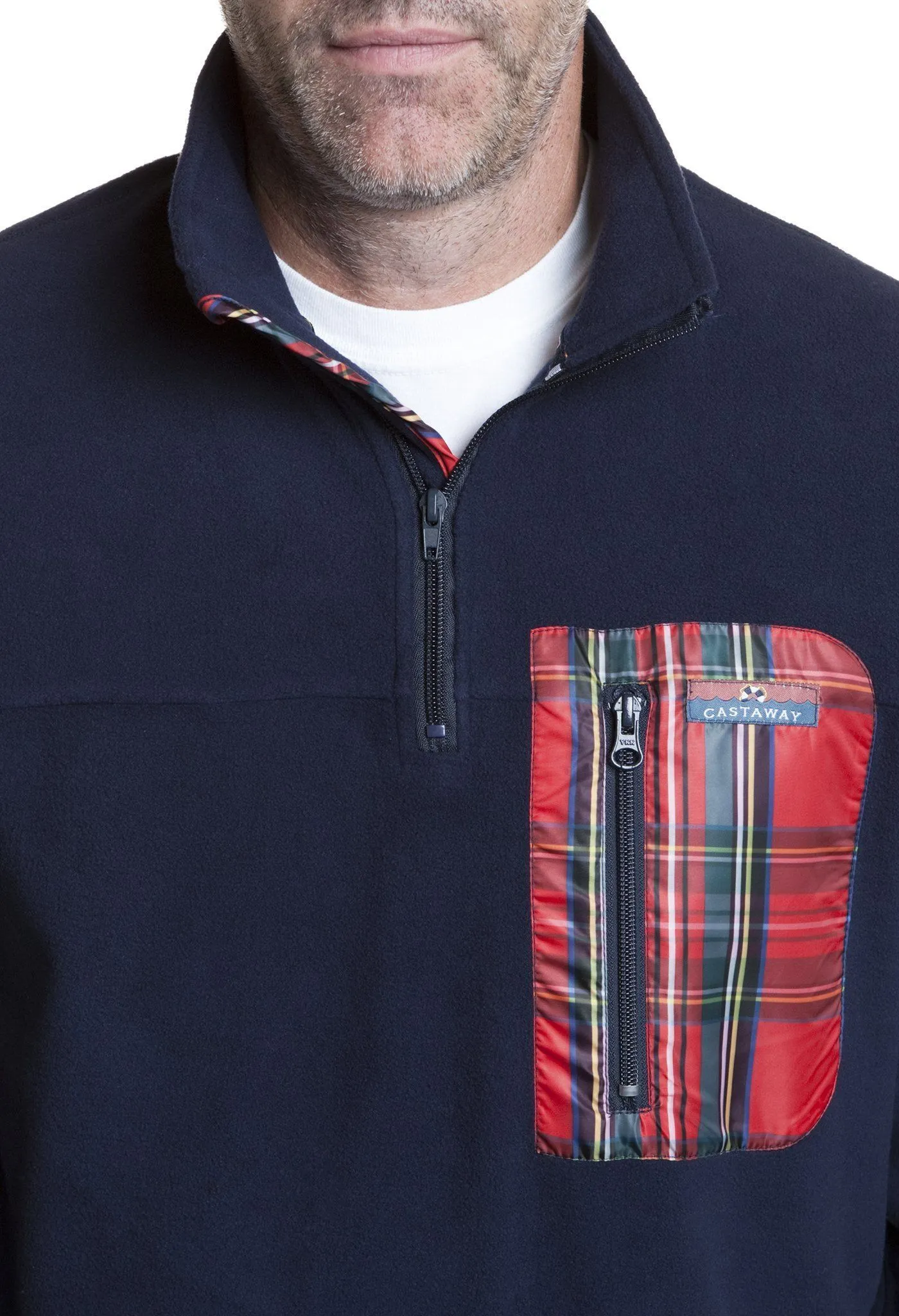 Tidal Fleece Quarterzip Pullover Nantucket Navy with Royal Stewart Trim