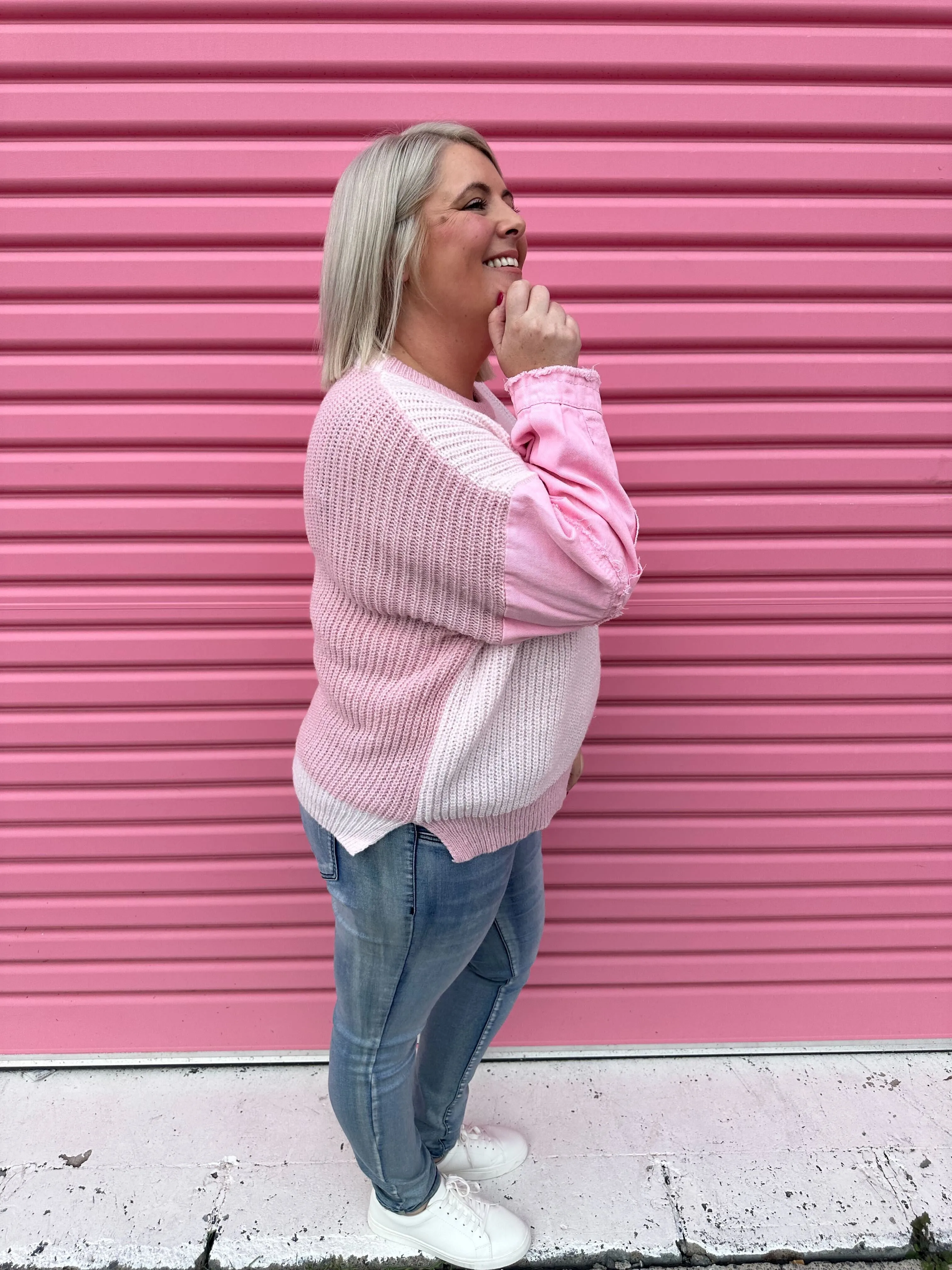 Vayla Patchwork Pink Knit Jumper by Worthier