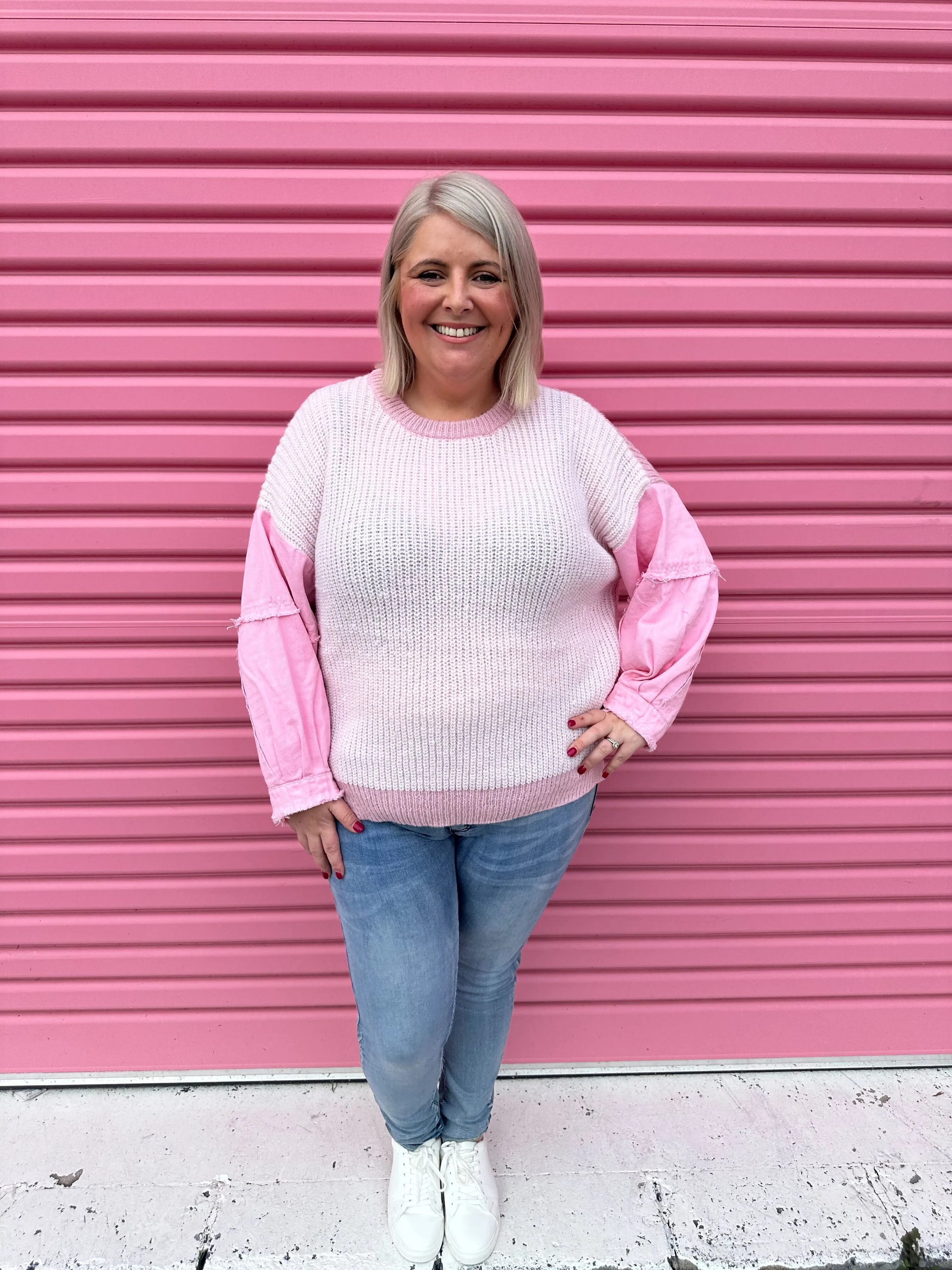 Vayla Patchwork Pink Knit Jumper by Worthier