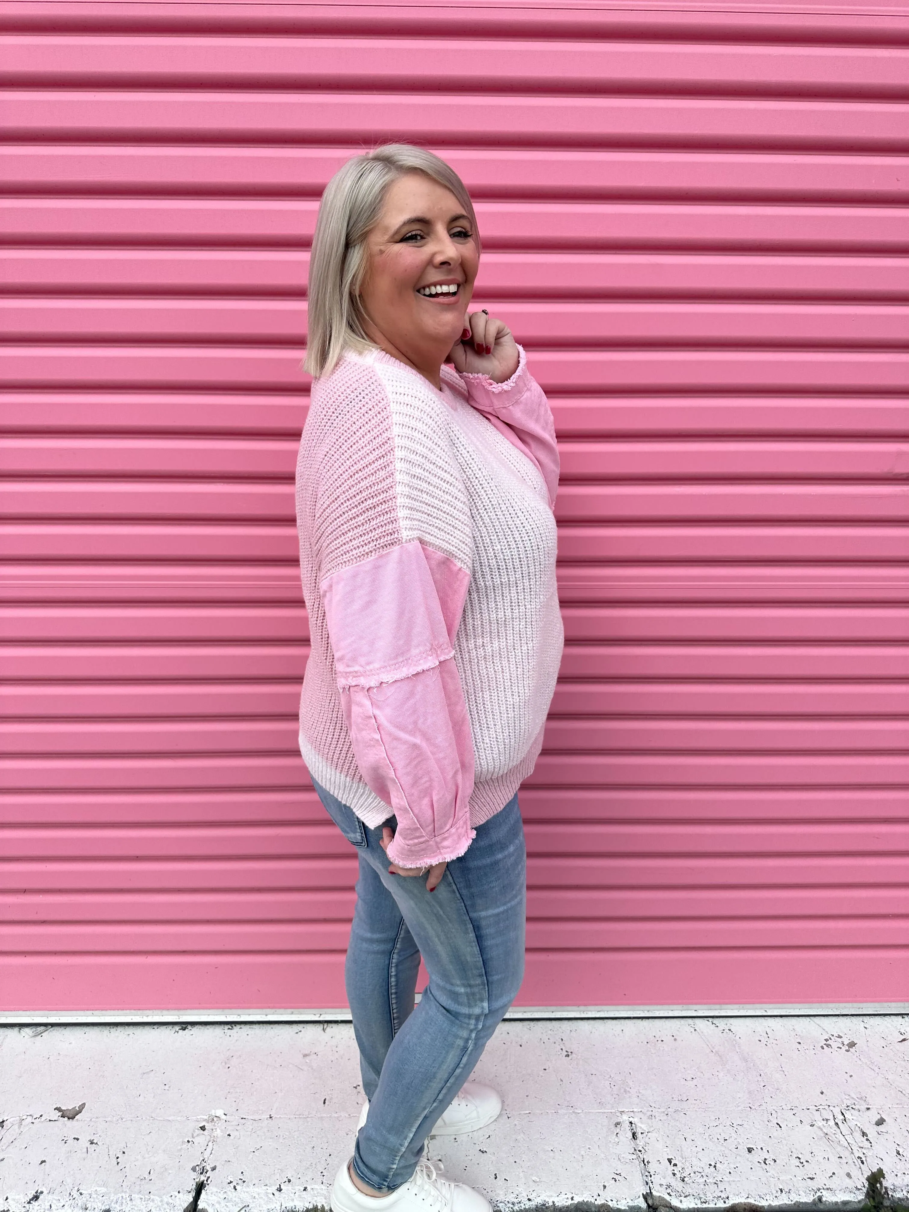 Vayla Patchwork Pink Knit Jumper by Worthier