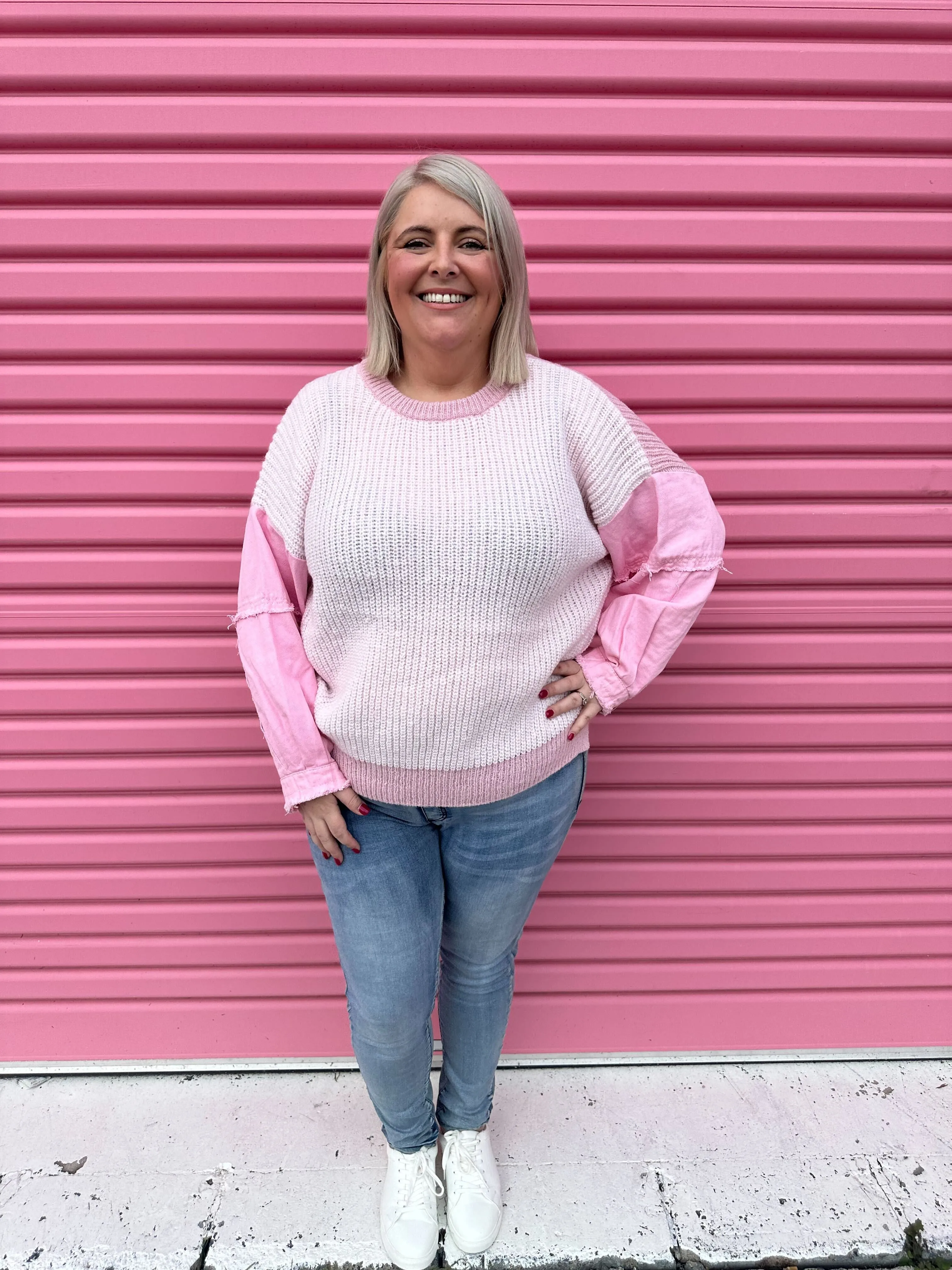 Vayla Patchwork Pink Knit Jumper by Worthier