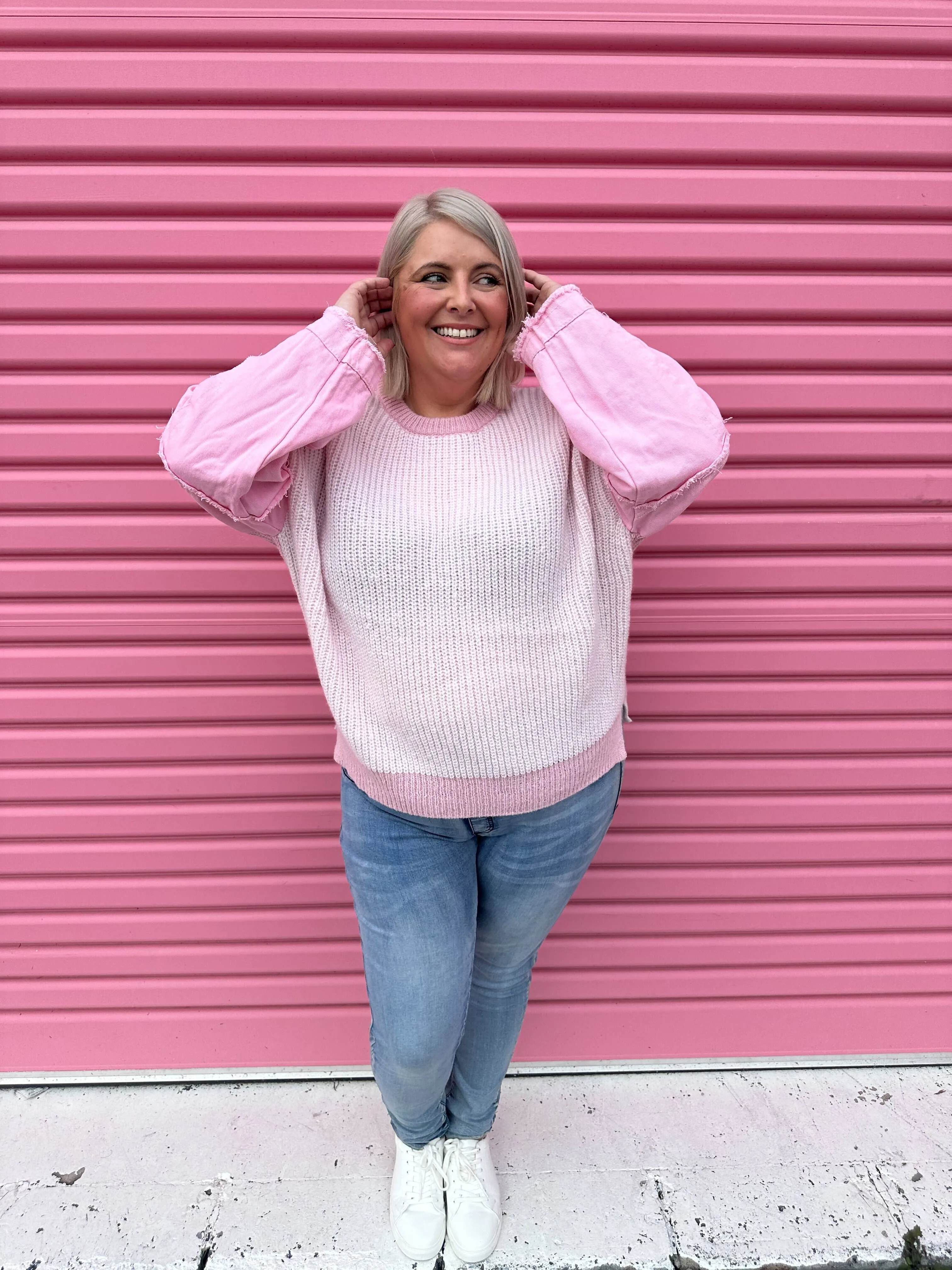 Vayla Patchwork Pink Knit Jumper by Worthier