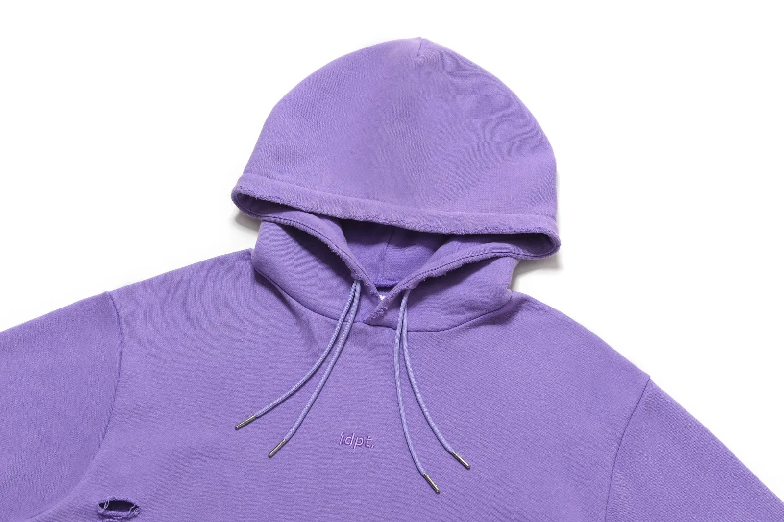 Washed Tonal Ripped Detailing Hoodie