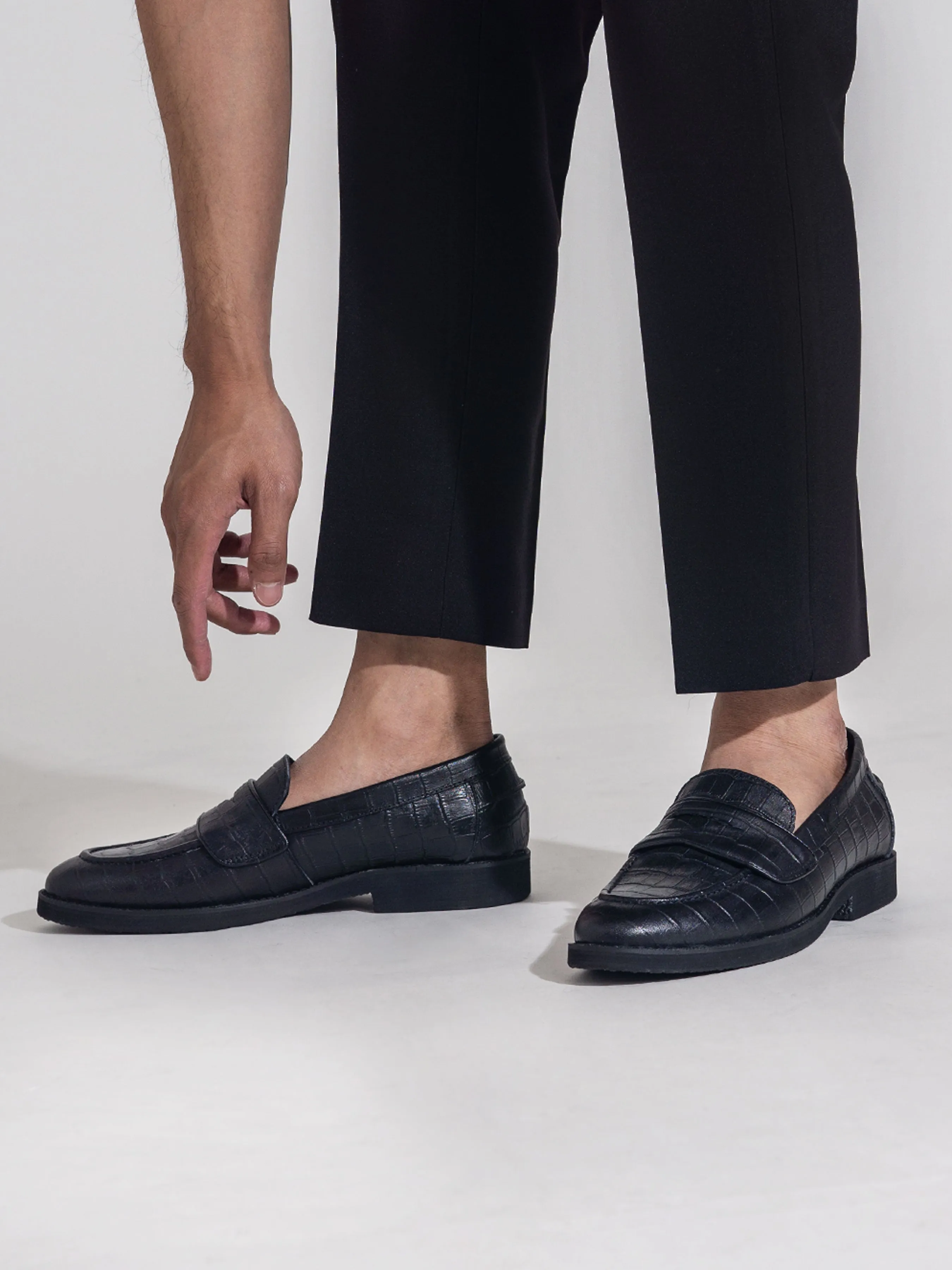 Wayne Penny Loafer - Black Croco Leather (Crepe Sole)