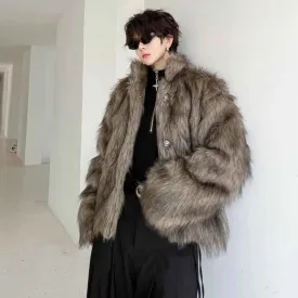 Winter Men's Dark Faux Fur Cotton Coat Fashion Korean Style Loose Woolen Cardigan Jackets Trend Male Autumn New 9C2877