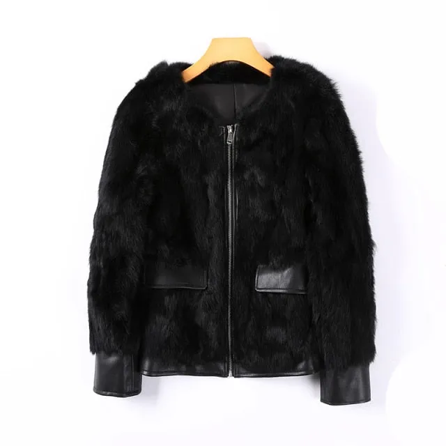 Women Winter Real Rabbit Fur Coat