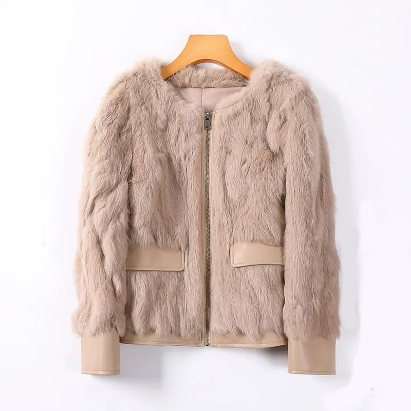 Women Winter Real Rabbit Fur Coat