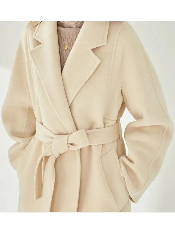 Women’s Belted Cashmere Wool Wrap Coat, Arcade White