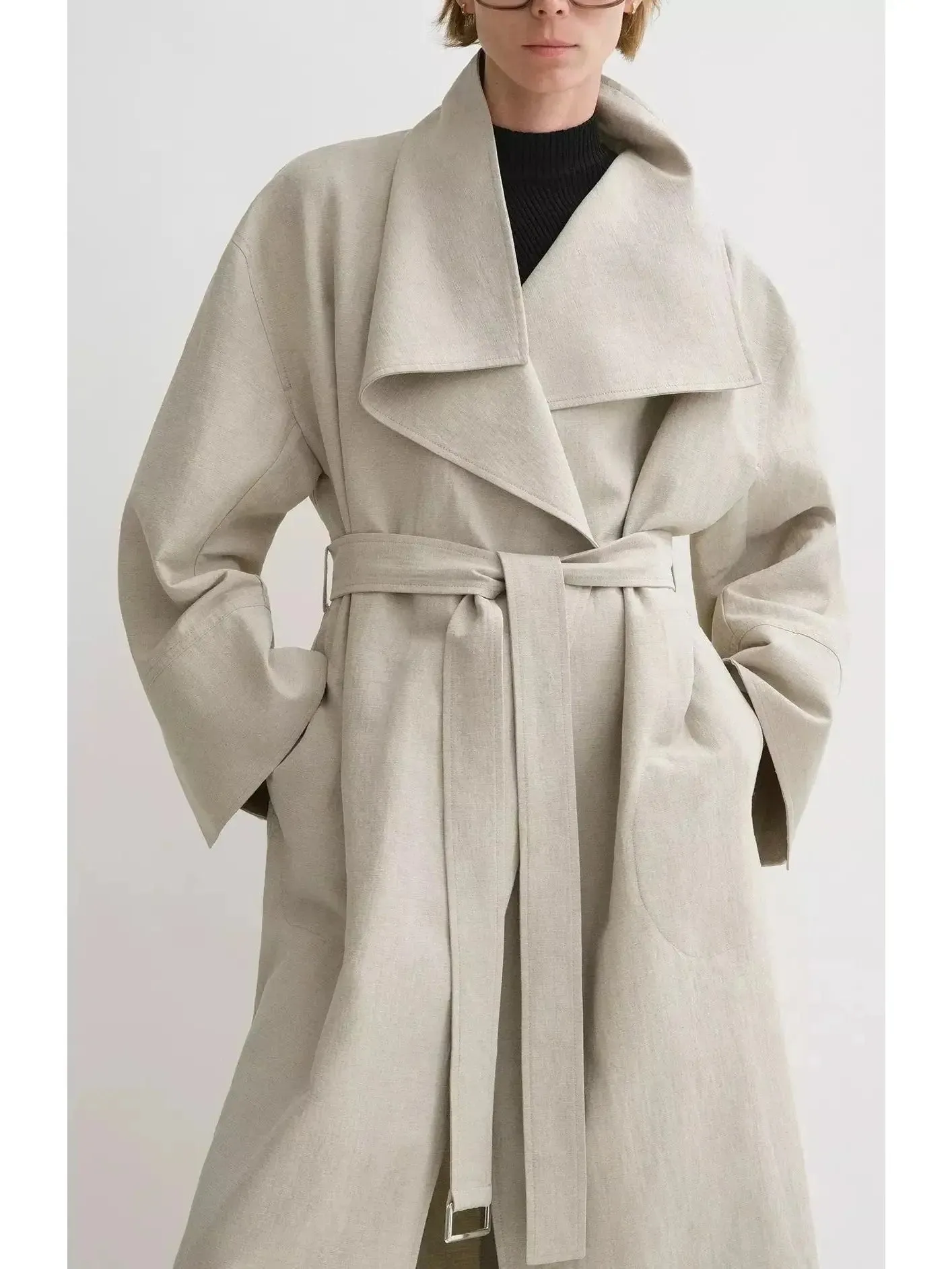 Women’s Belted Wrap Linen-Blend Coat