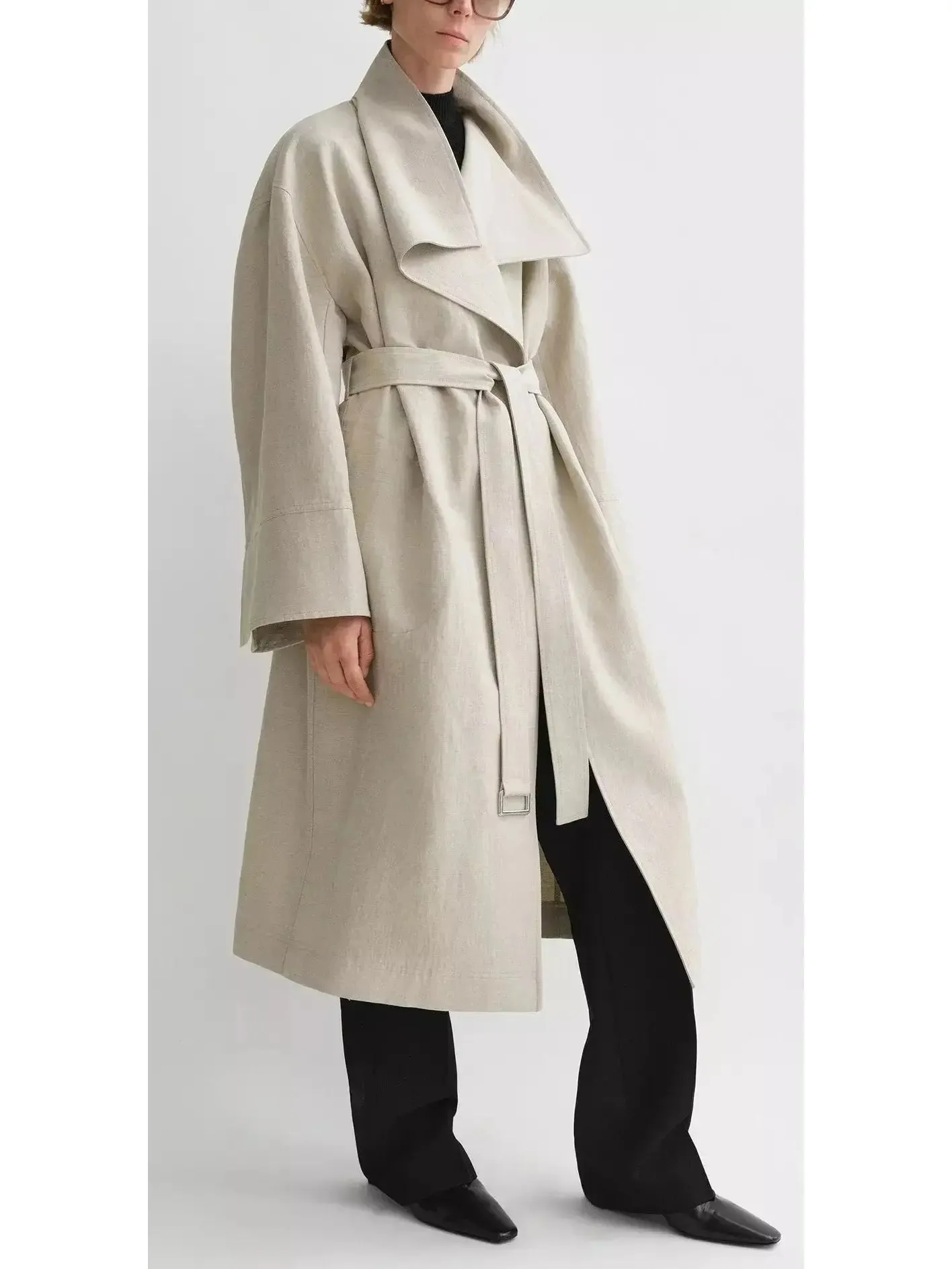 Women’s Belted Wrap Linen-Blend Coat