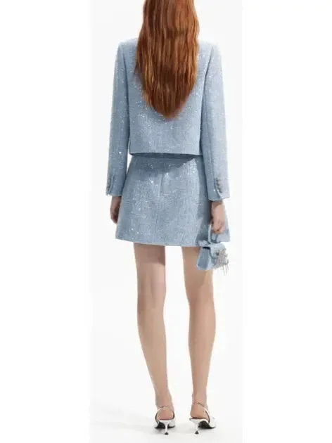 Women’s Blue Sequin Boucle Jacket and Skirt Set