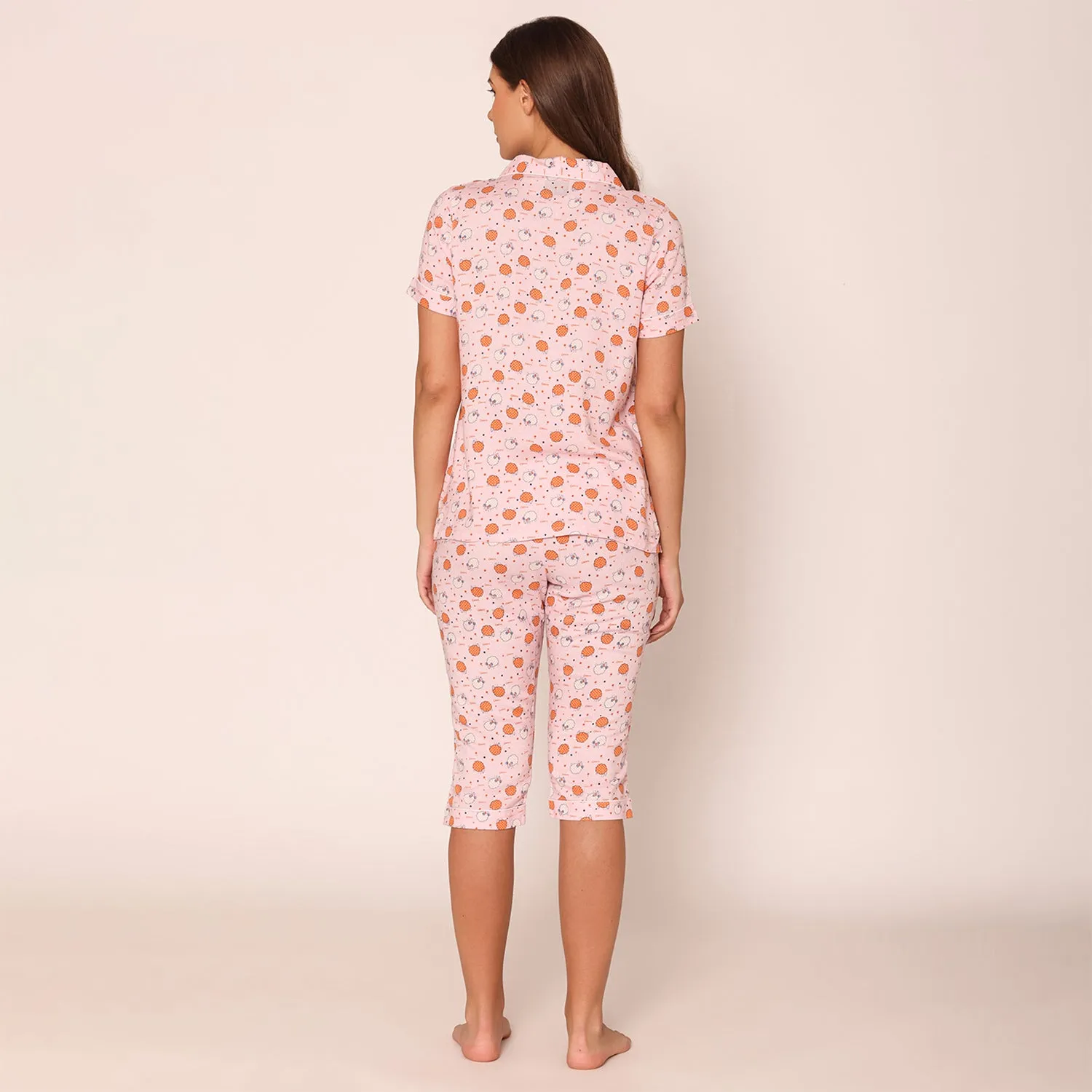 Women's Printed Shirt & Capri Night Suit Set