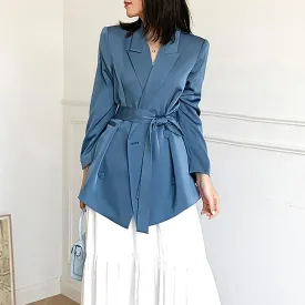 Women's Satin Blazer Coat,Blue Satin Blazer Suit,Oversize Blazer Suit,Gray Satin Blazer Suit,Casual Blazer Coat,Wedding guest Suit women