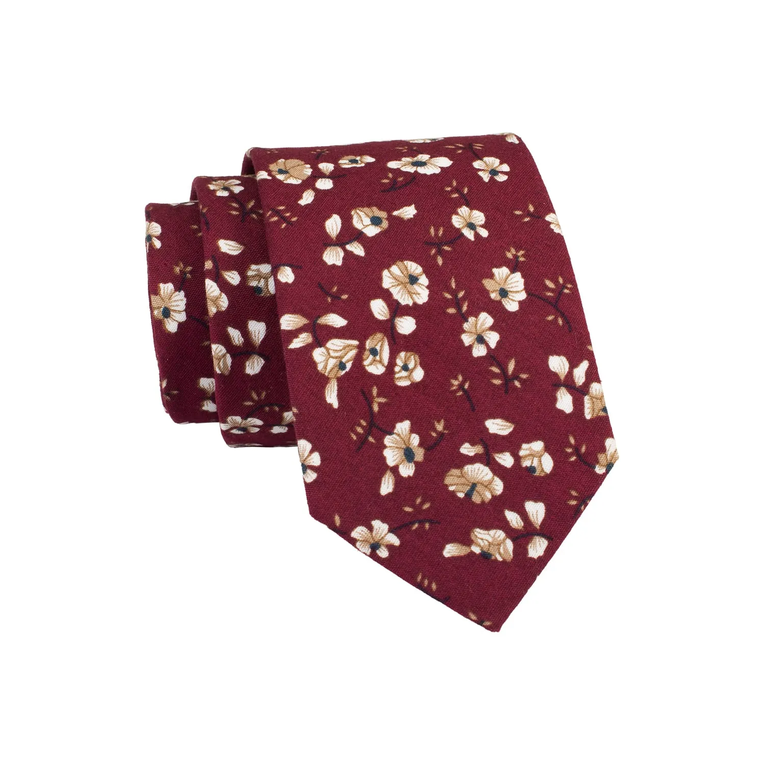 Woodmont Floral Cotton Tie, Burgundy / Cream