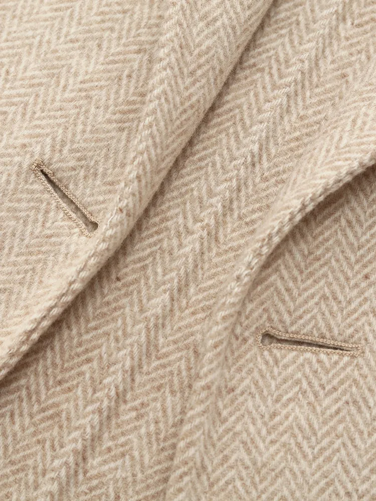 Wool Cashmere Herringbone Double-Faced Unisex Coat