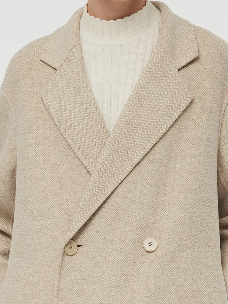 Wool Cashmere Herringbone Double-Faced Unisex Coat