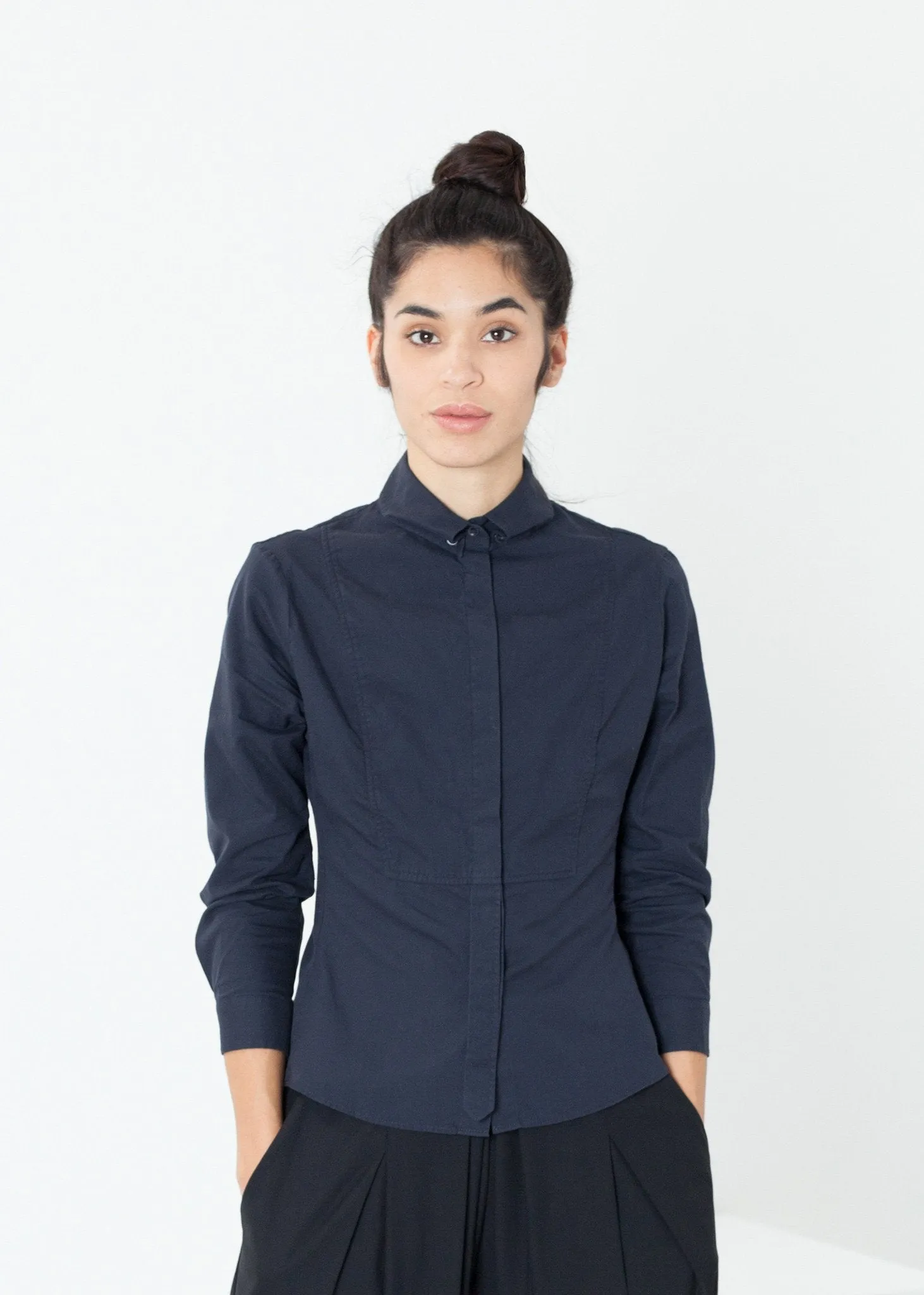 Wrinkled Tux Shirt in Navy